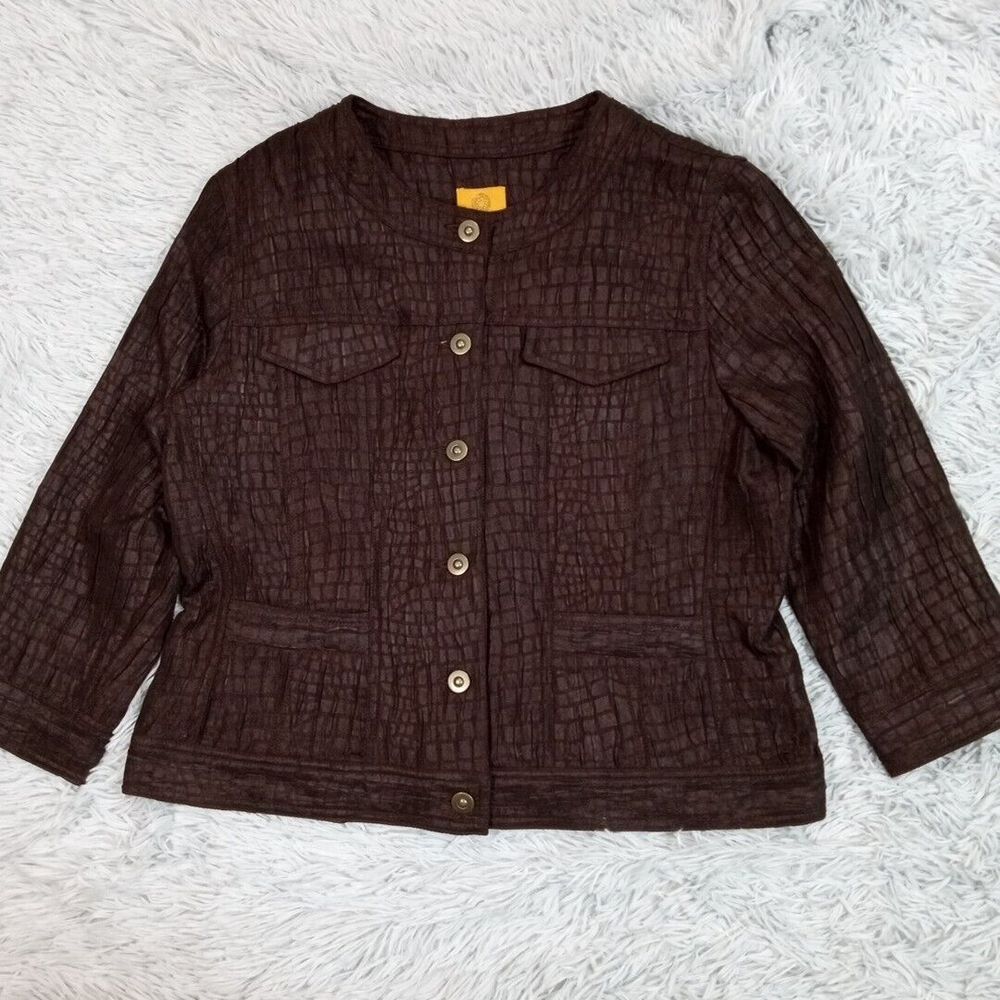 Ruby Rd. Jacket Womens 10 Brown Textured Button Up Pockets Lightweight Casual